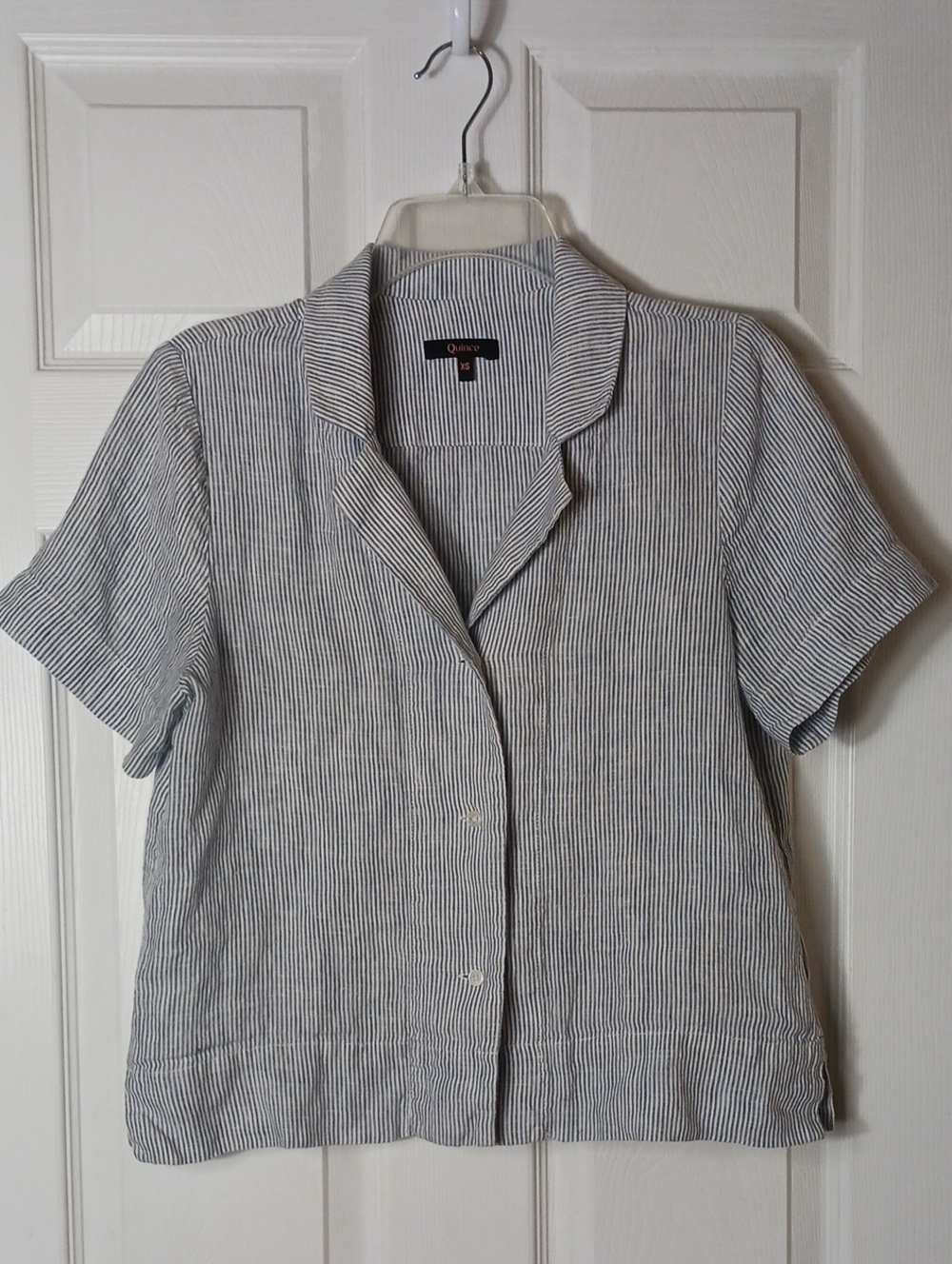 Quince Button Up Top Linen Oversized Pinstripes Cool Preppy Coastal Size XS